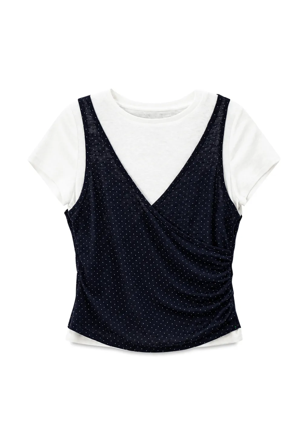 V Neck Sleeveless Top With Polka Dot Pattern