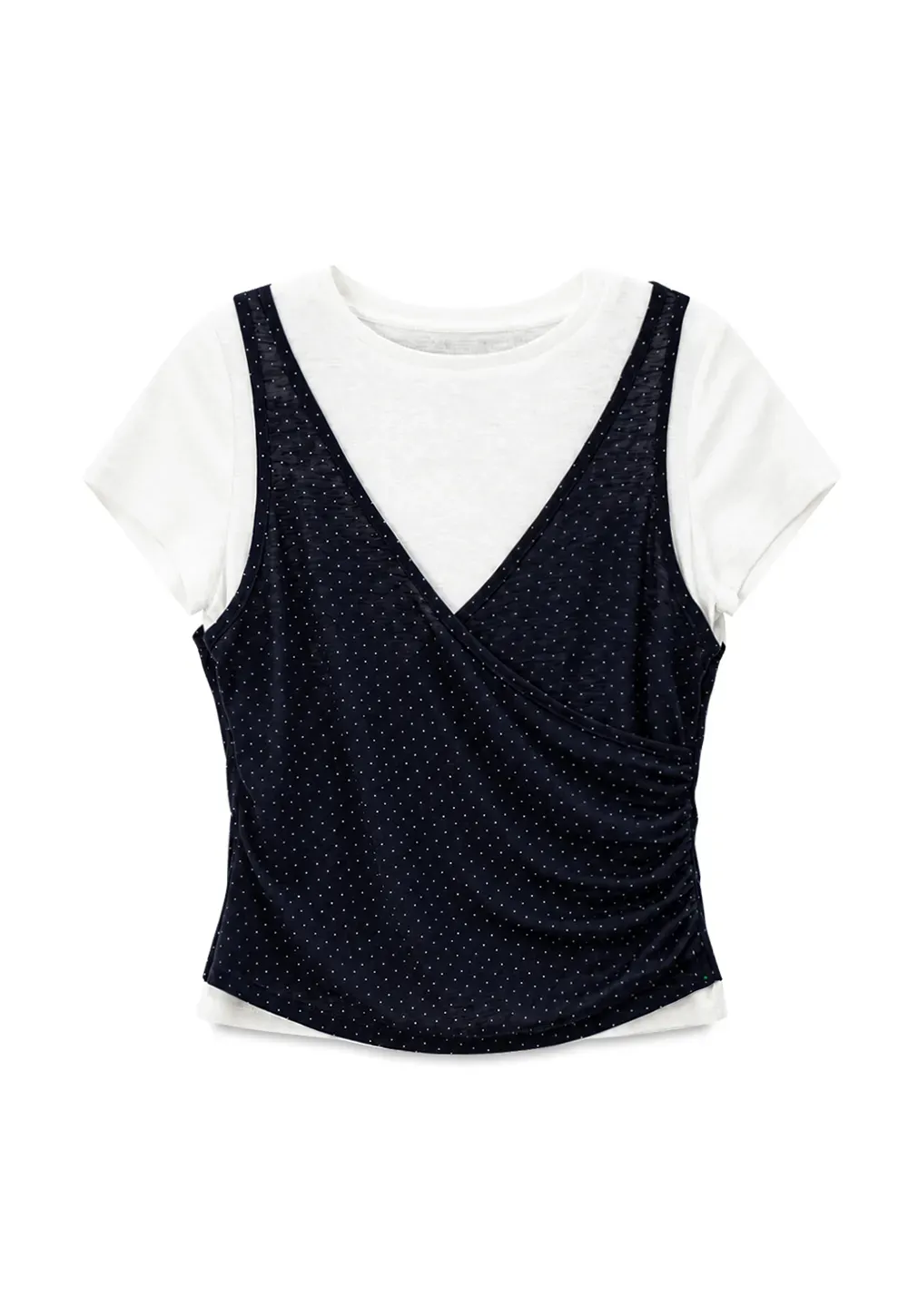 V Neck Sleeveless Top With Polka Dot Pattern