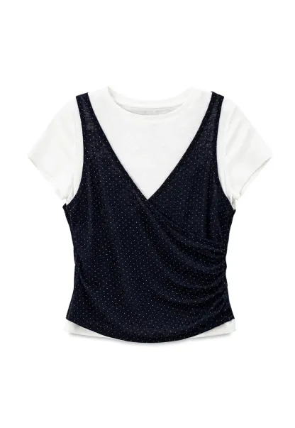 V Neck Sleeveless Top With Polka Dot Pattern