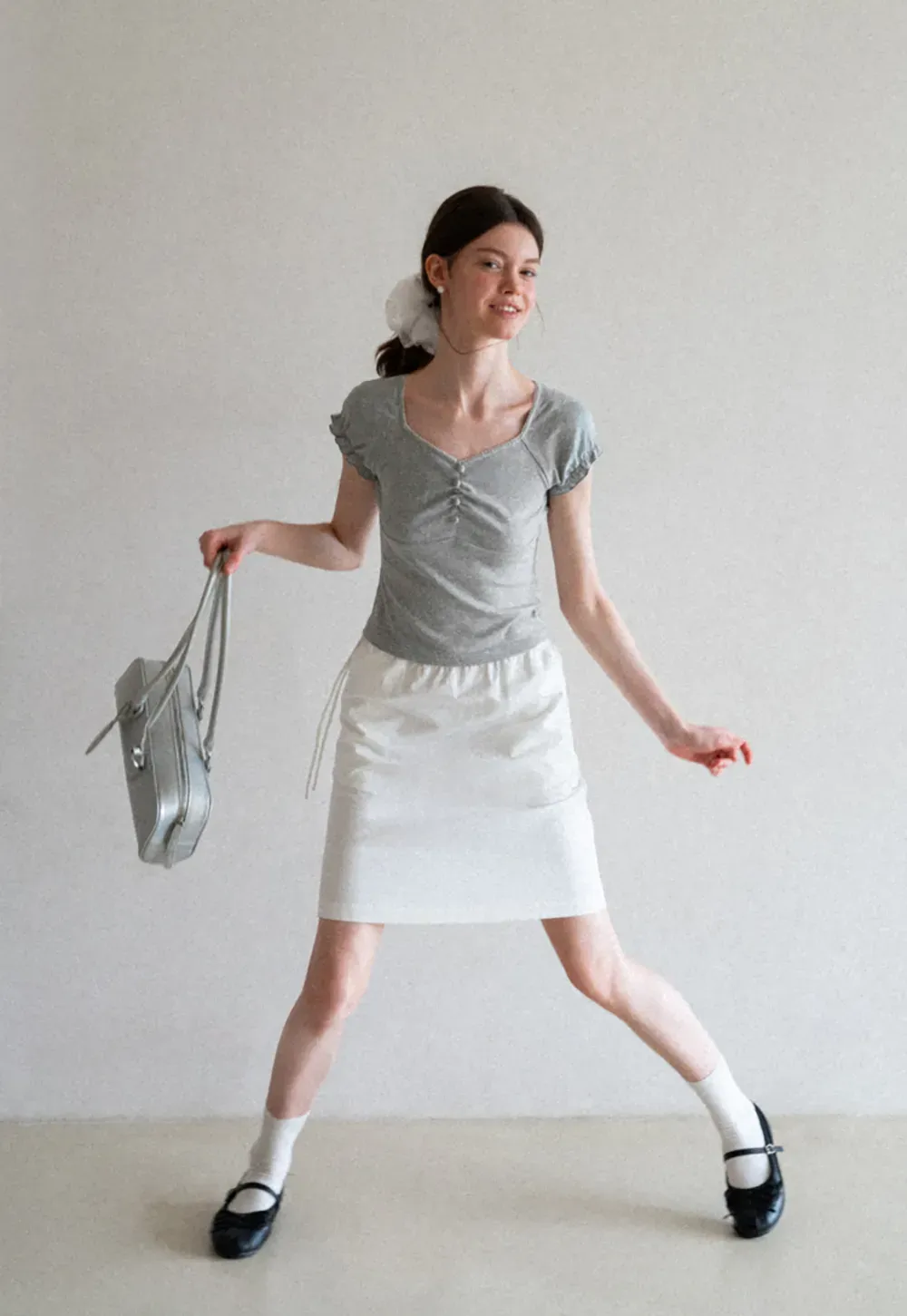 Ruffled Cap Sleeve Button Front Fitted T Shirt