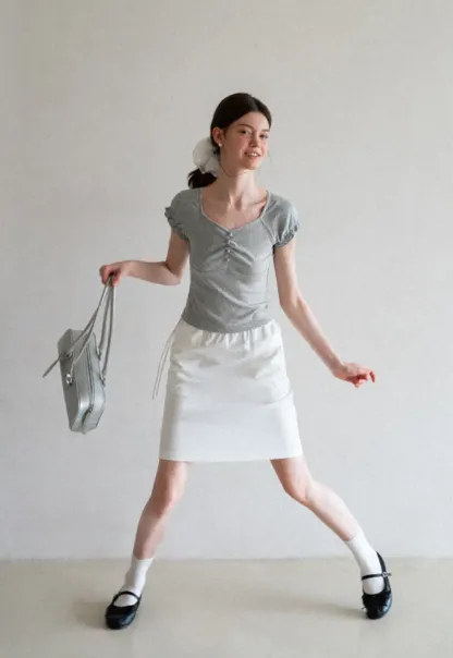 Ruffled Cap Sleeve Button Front Fitted T Shirt