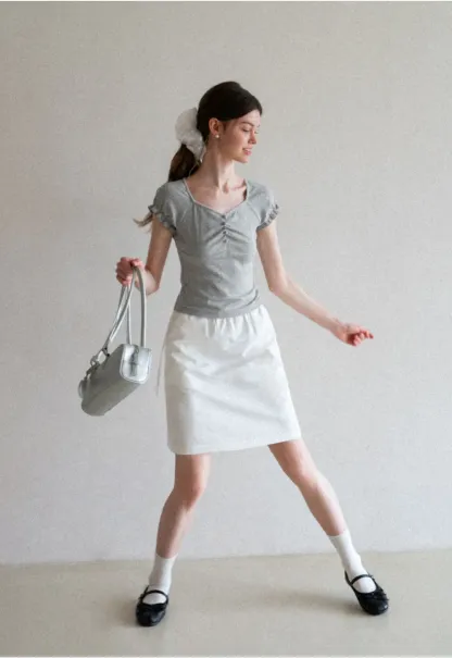 Ruffled Cap Sleeve Button Front Fitted T Shirt