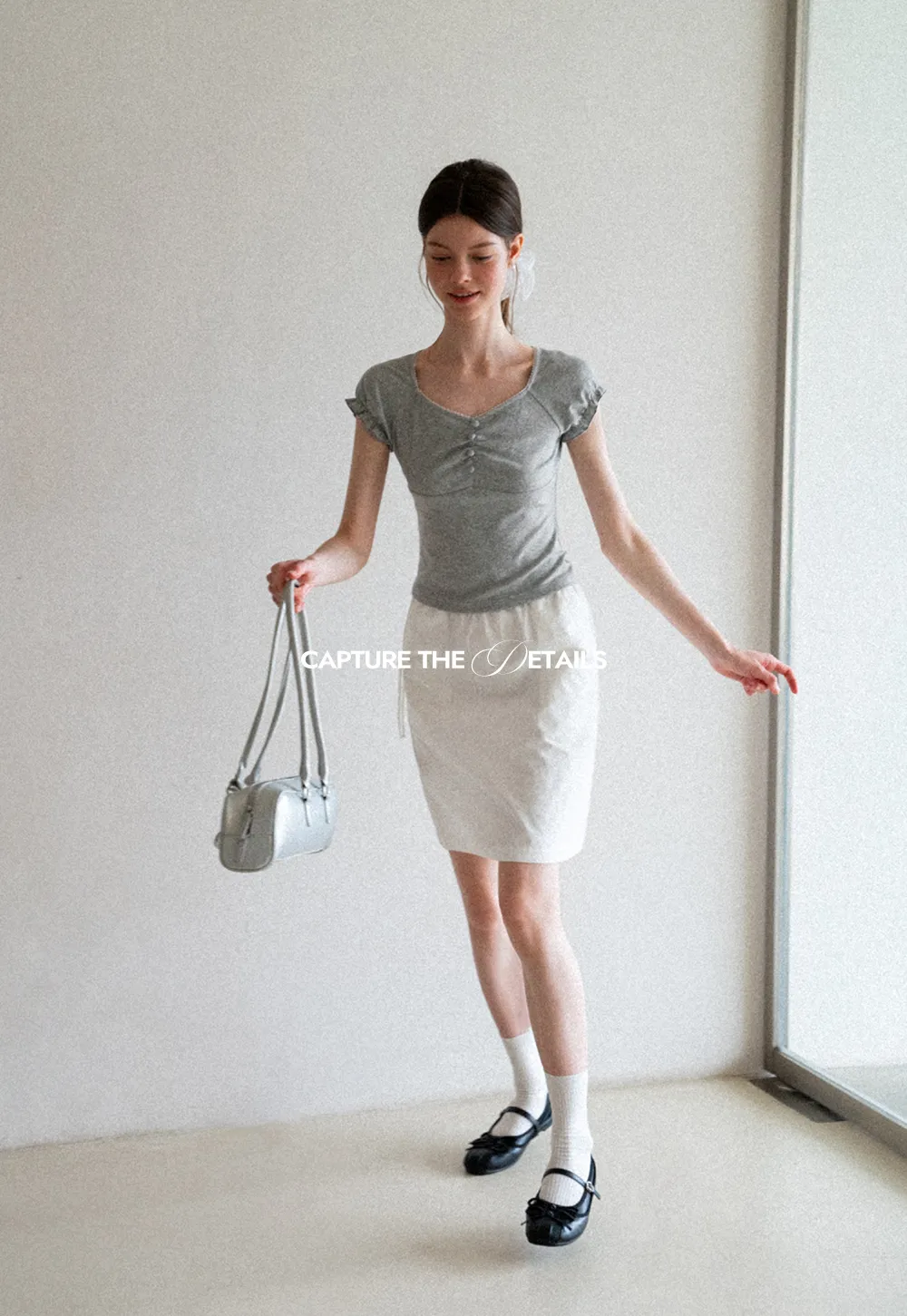 Ruffled Cap Sleeve Button Front Fitted T Shirt