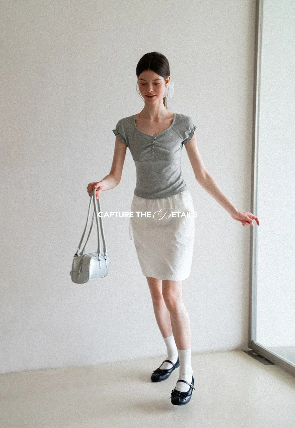 Ruffled Cap Sleeve Button Front Fitted T Shirt