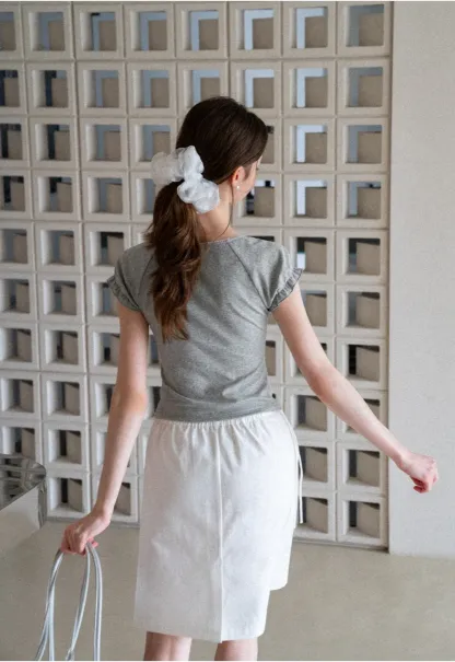 Ruffled Cap Sleeve Button Front Fitted T Shirt