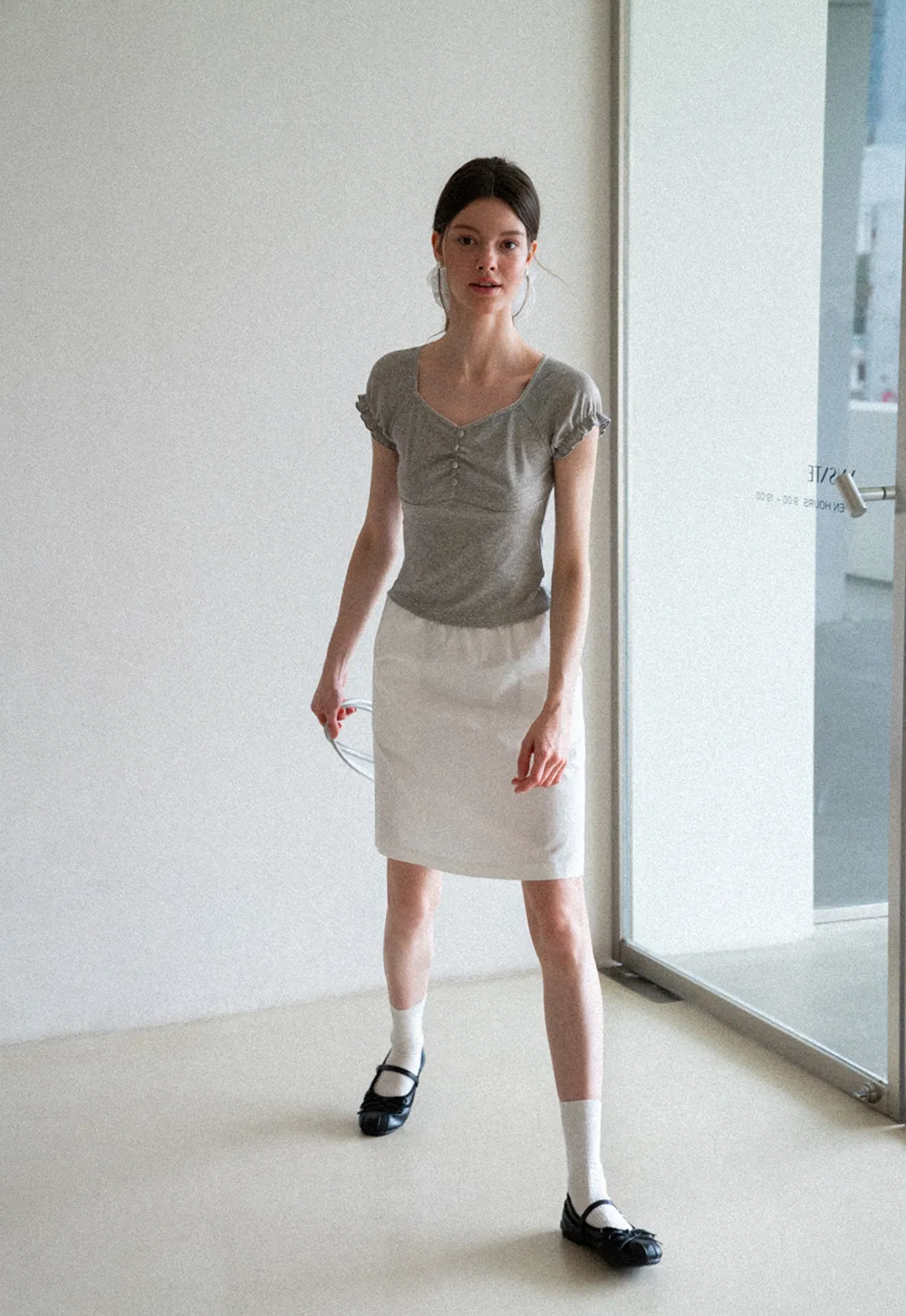 Ruffled Cap Sleeve Button Front Fitted T Shirt