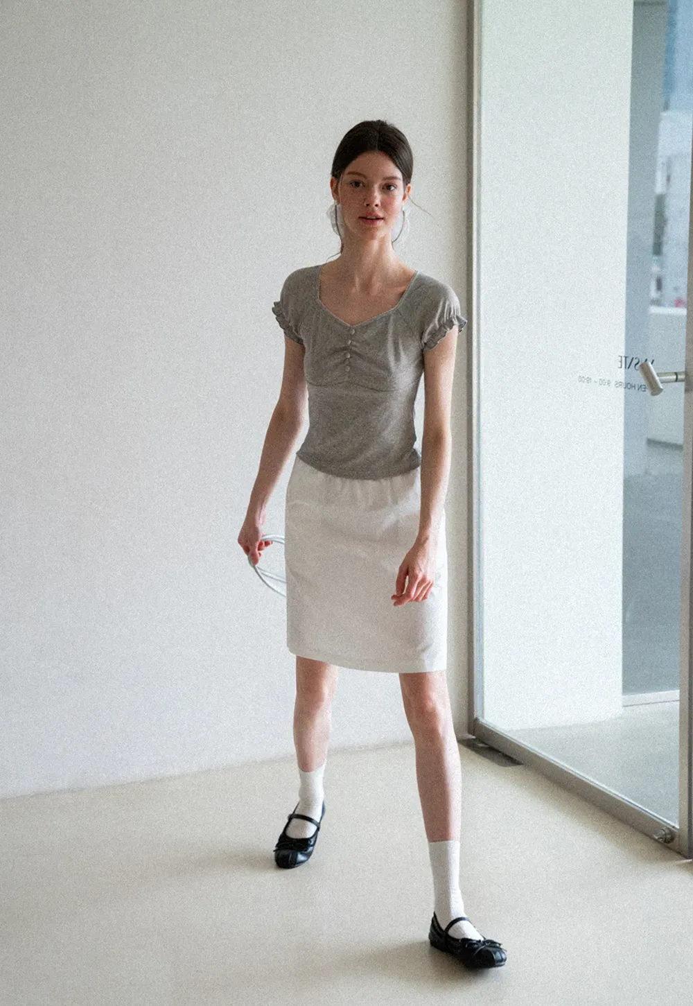 Ruffled Cap Sleeve Button Front Fitted T Shirt