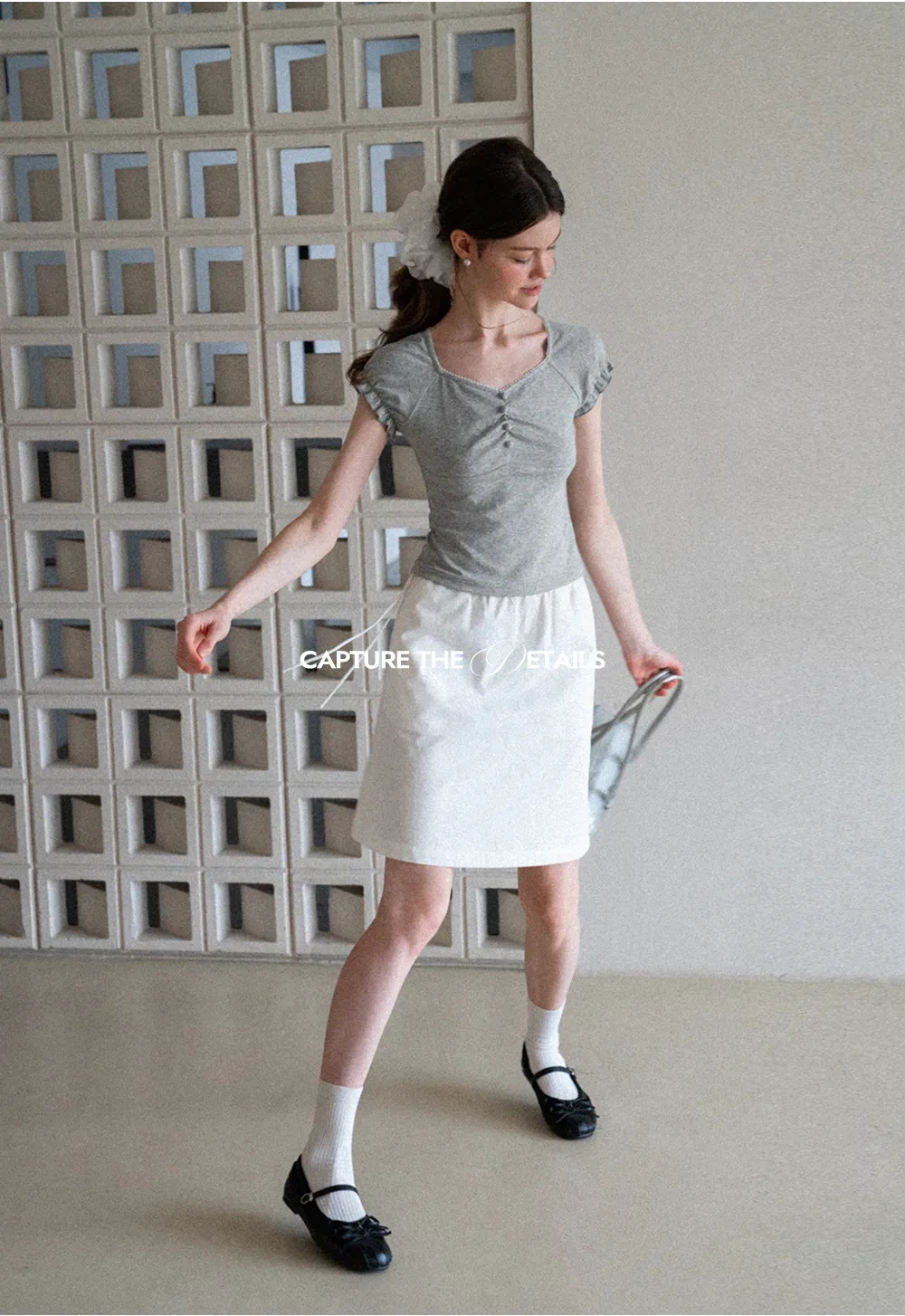 Ruffled Cap Sleeve Button Front Fitted T Shirt