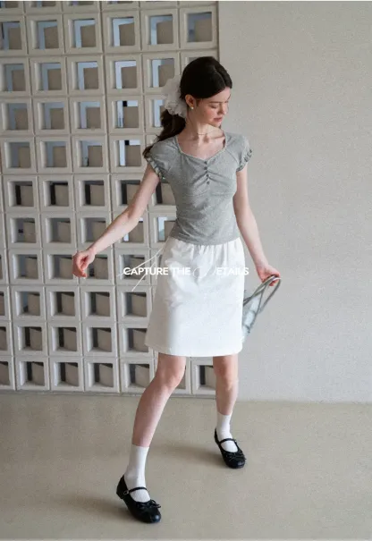 Ruffled Cap Sleeve Button Front Fitted T Shirt