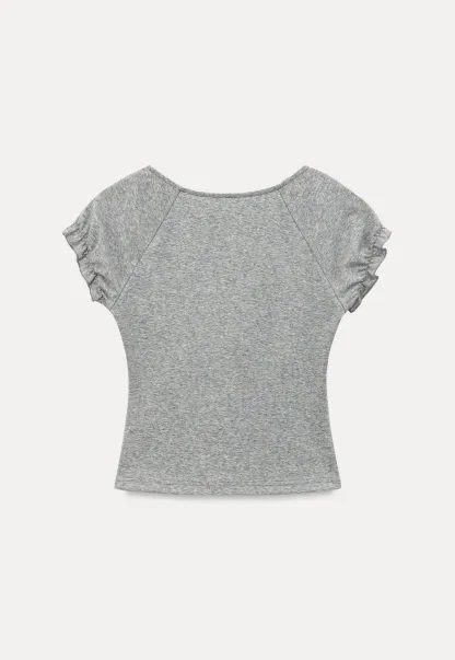 Ruffled Cap Sleeve Button Front Fitted T Shirt