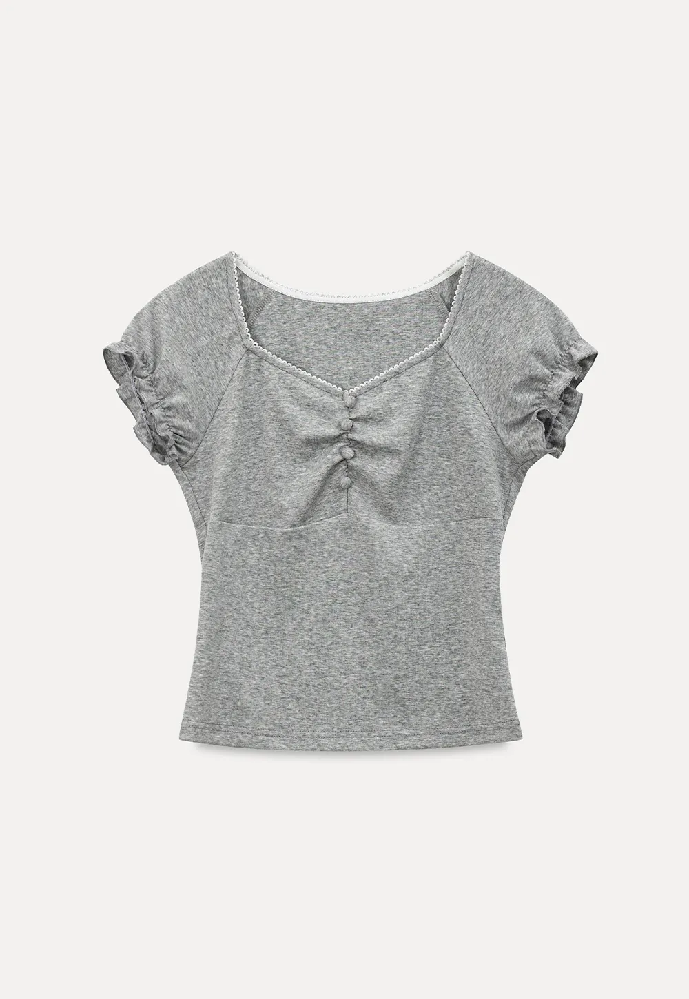 Ruffled Cap Sleeve Button Front Fitted T Shirt