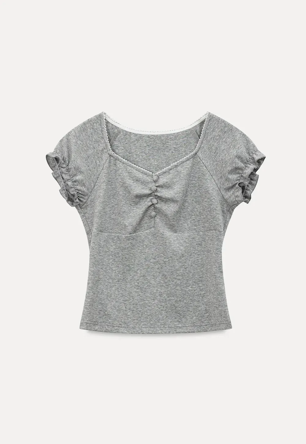 Ruffled Cap Sleeve Button Front Fitted T Shirt