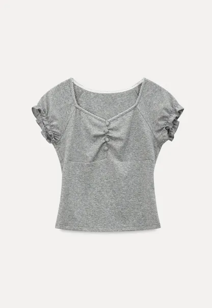 Ruffled Cap Sleeve Button Front Fitted T Shirt