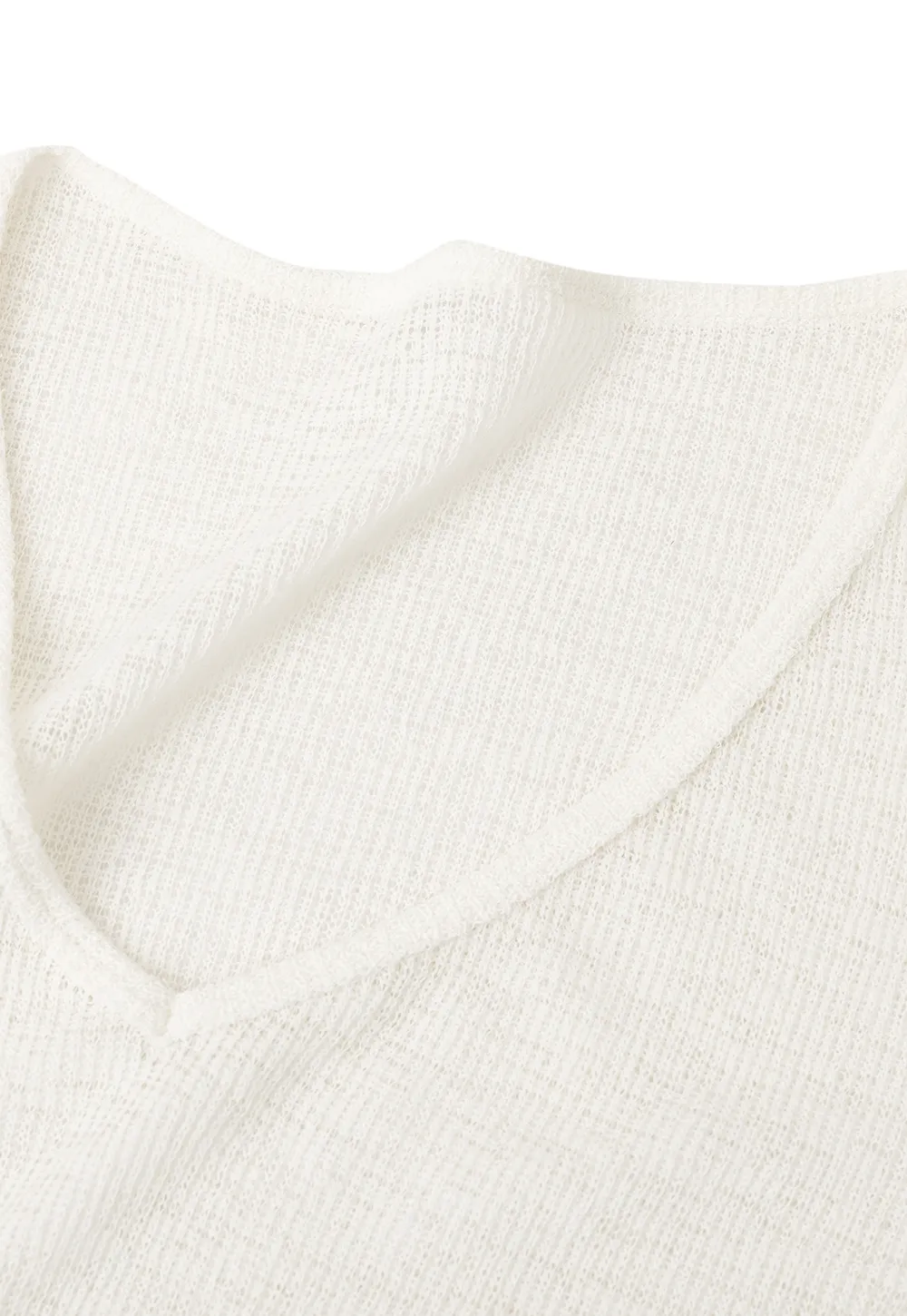 V Neck Drawstring Knit Long Sleeve Top