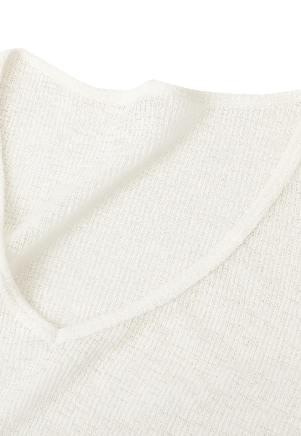 V Neck Drawstring Knit Long Sleeve Top