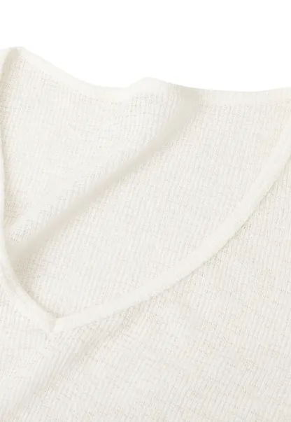 V Neck Drawstring Knit Long Sleeve Top
