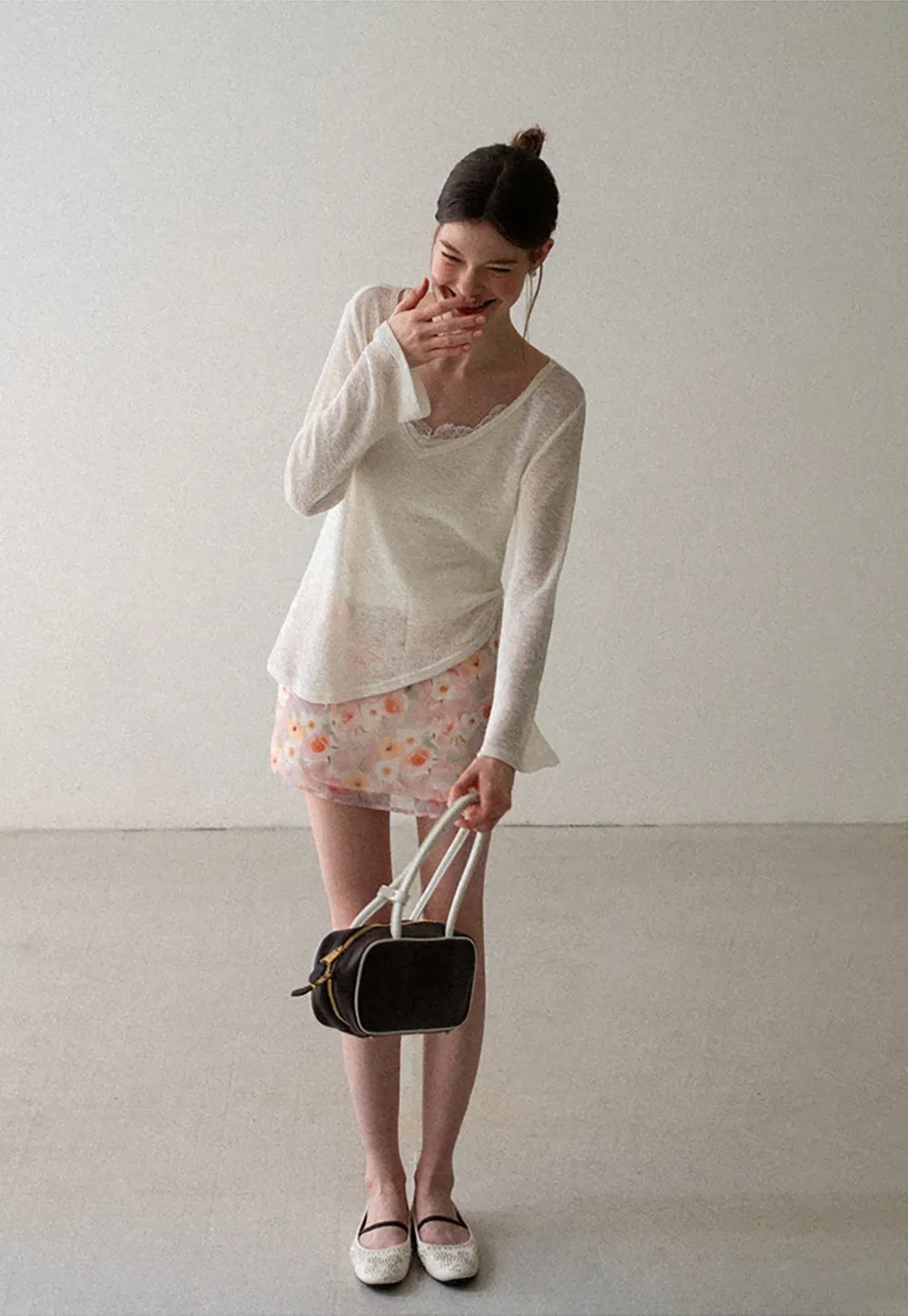 V Neck Drawstring Knit Long Sleeve Top