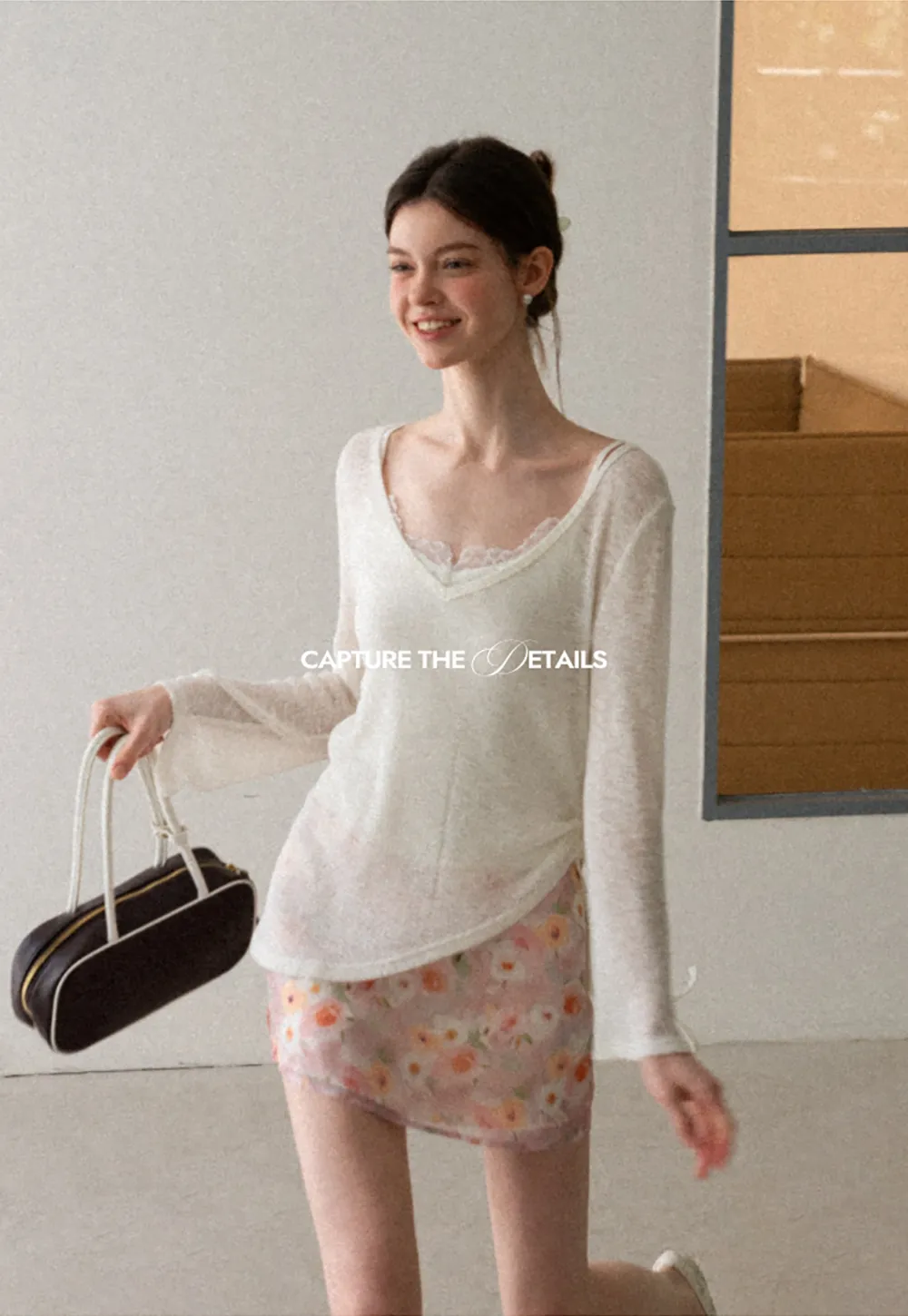 V Neck Drawstring Knit Long Sleeve Top