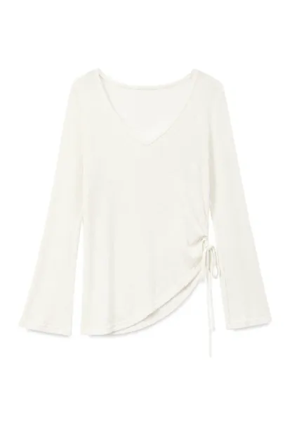 V Neck Drawstring Knit Long Sleeve Top