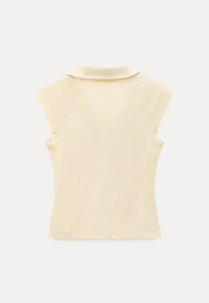 Sleeveless polo neck knit top