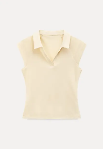 Sleeveless polo neck knit top