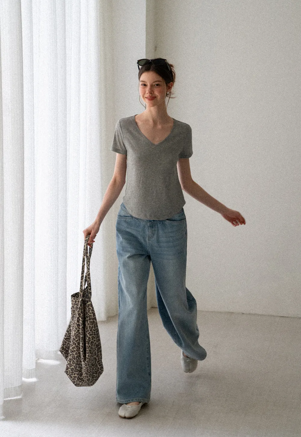 Lace Trim Drawstring Neckline Short Sleeve T Shirt