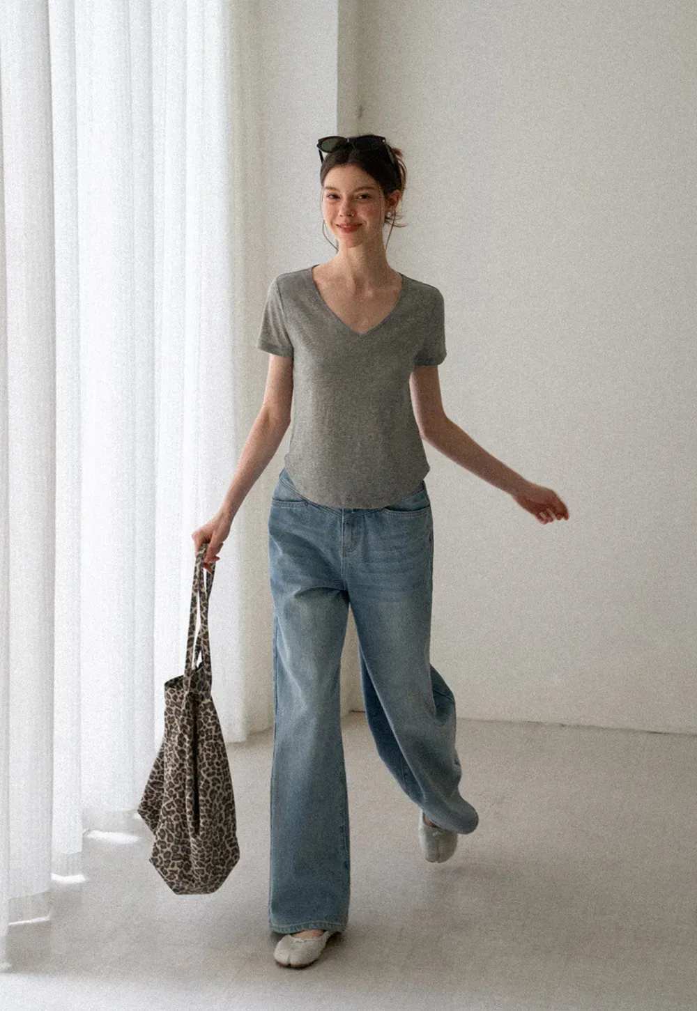 Lace Trim Drawstring Neckline Short Sleeve T Shirt
