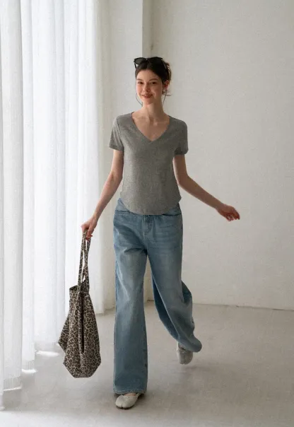 Lace Trim Drawstring Neckline Short Sleeve T Shirt