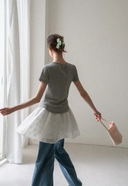 Lace Trim Drawstring Neckline Short Sleeve T Shirt