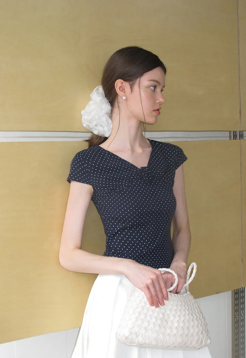 Polka Dot V Neck Cap Sleeve T Shirt