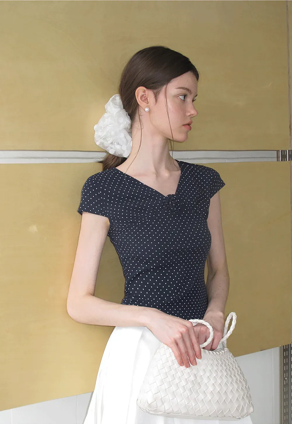 Polka Dot V Neck Cap Sleeve T Shirt