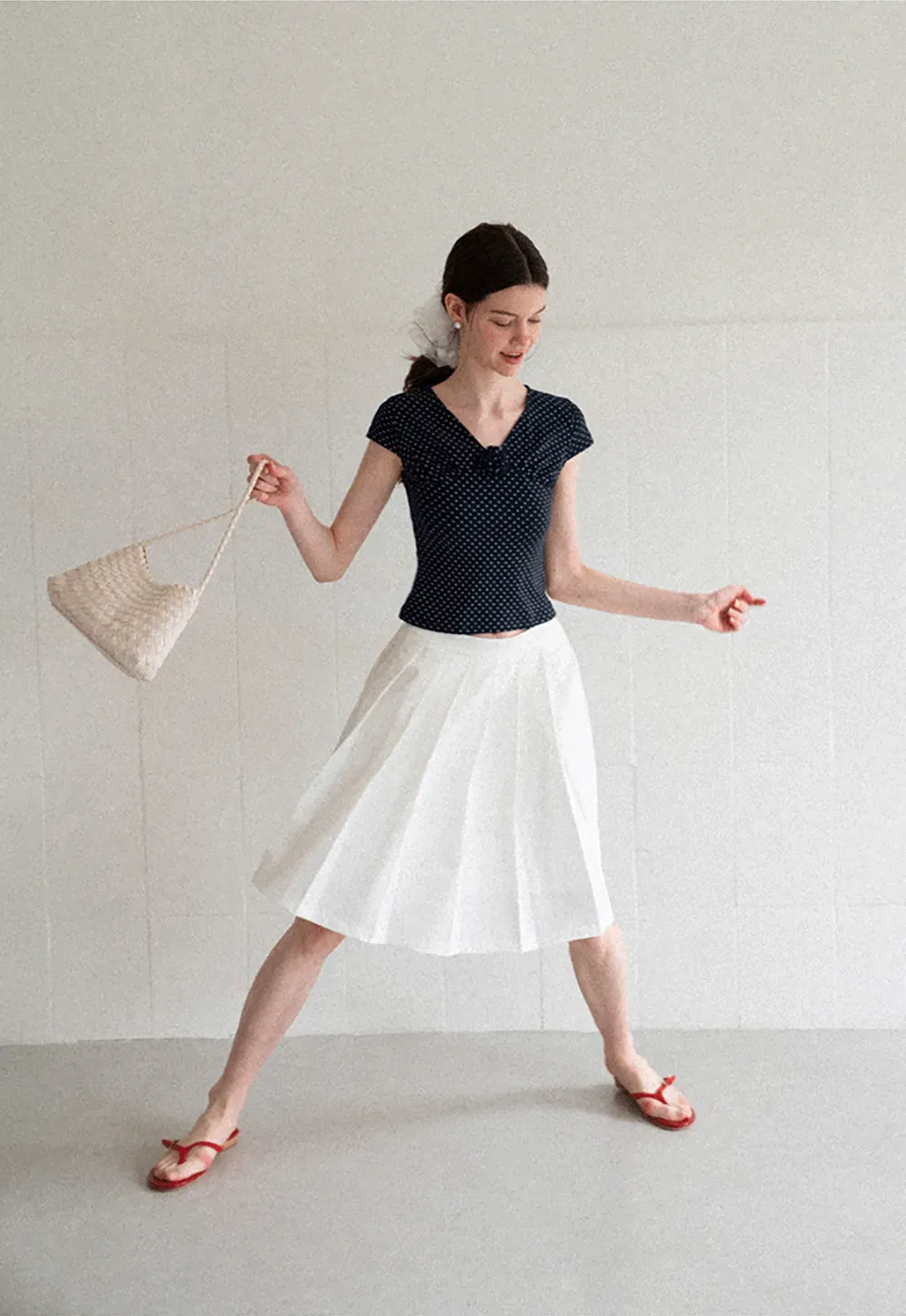 Polka Dot V Neck Cap Sleeve T Shirt