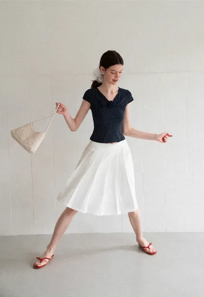 Polka Dot V Neck Cap Sleeve T Shirt
