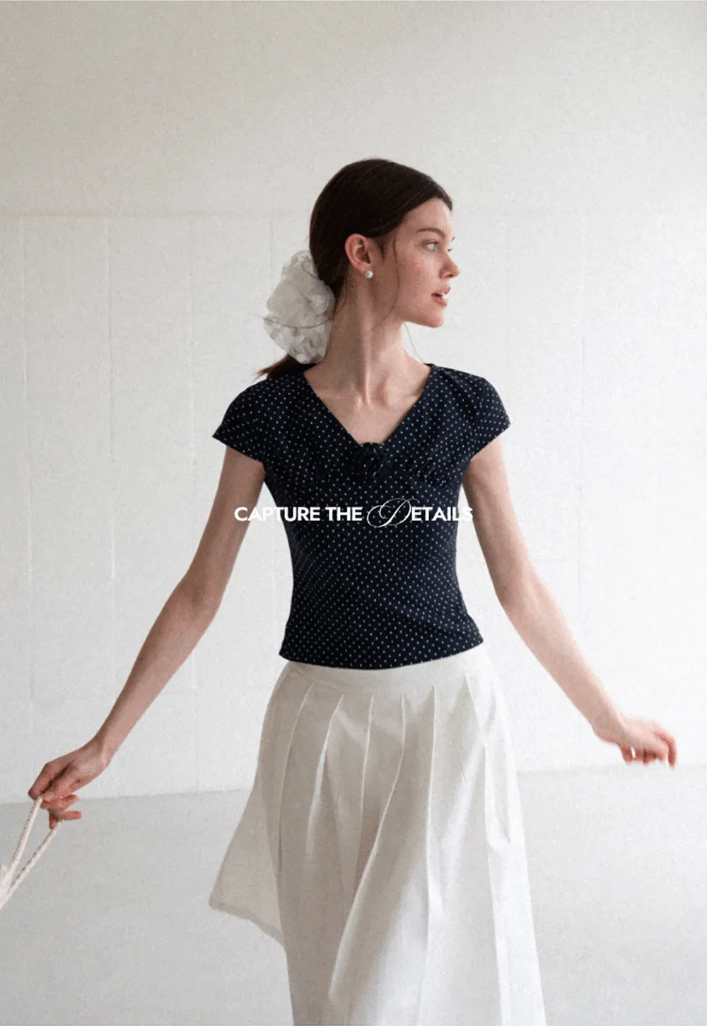 Polka Dot V Neck Cap Sleeve T Shirt