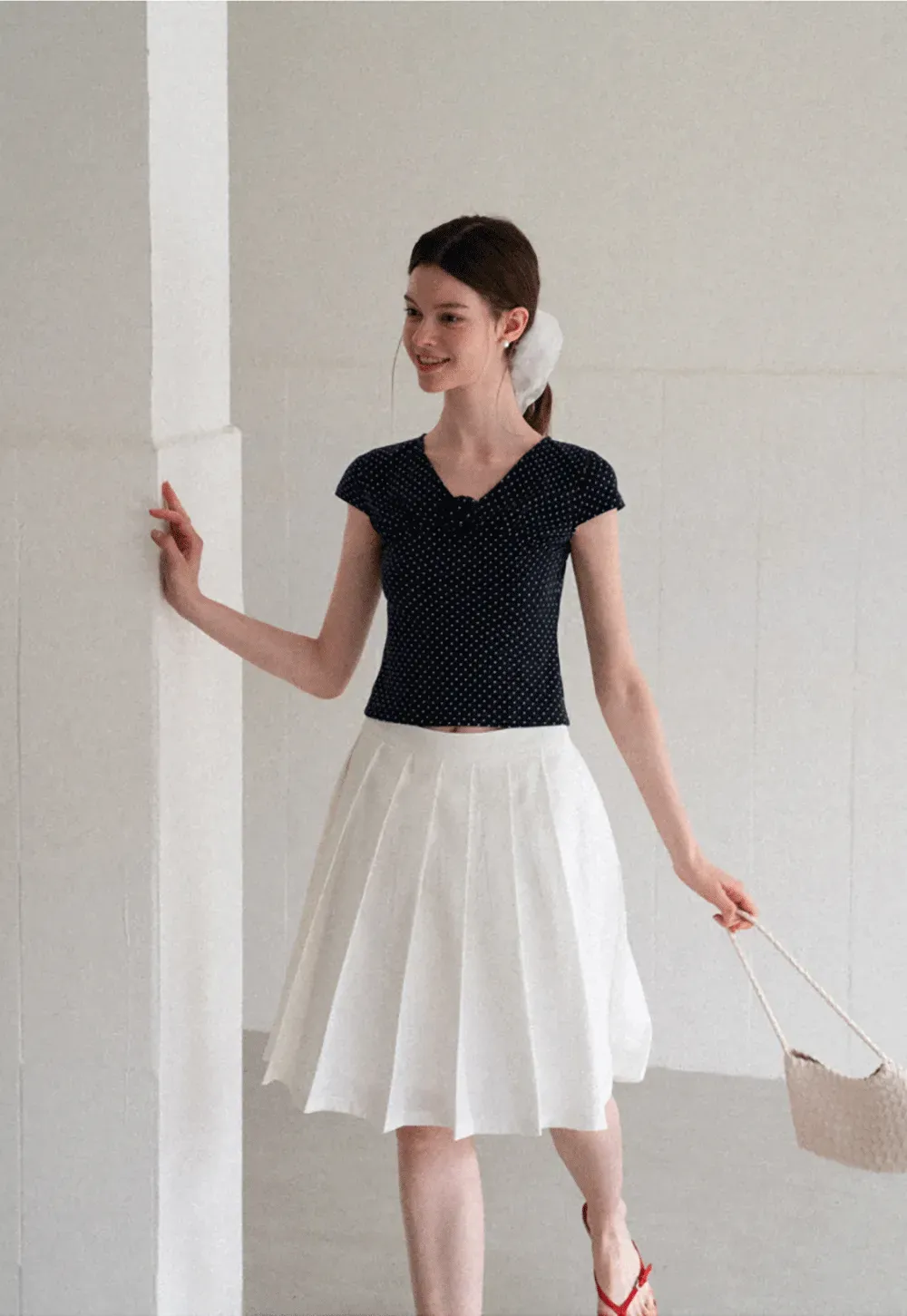 Polka Dot V Neck Cap Sleeve T Shirt