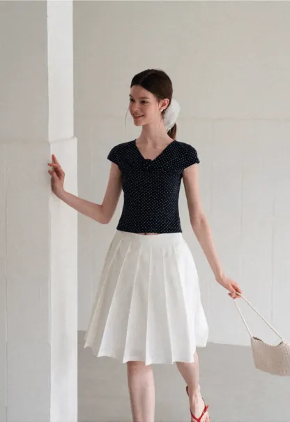 Polka Dot V Neck Cap Sleeve T Shirt