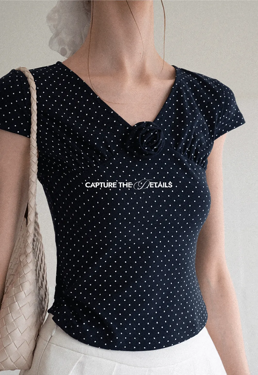 Polka Dot V Neck Cap Sleeve T Shirt