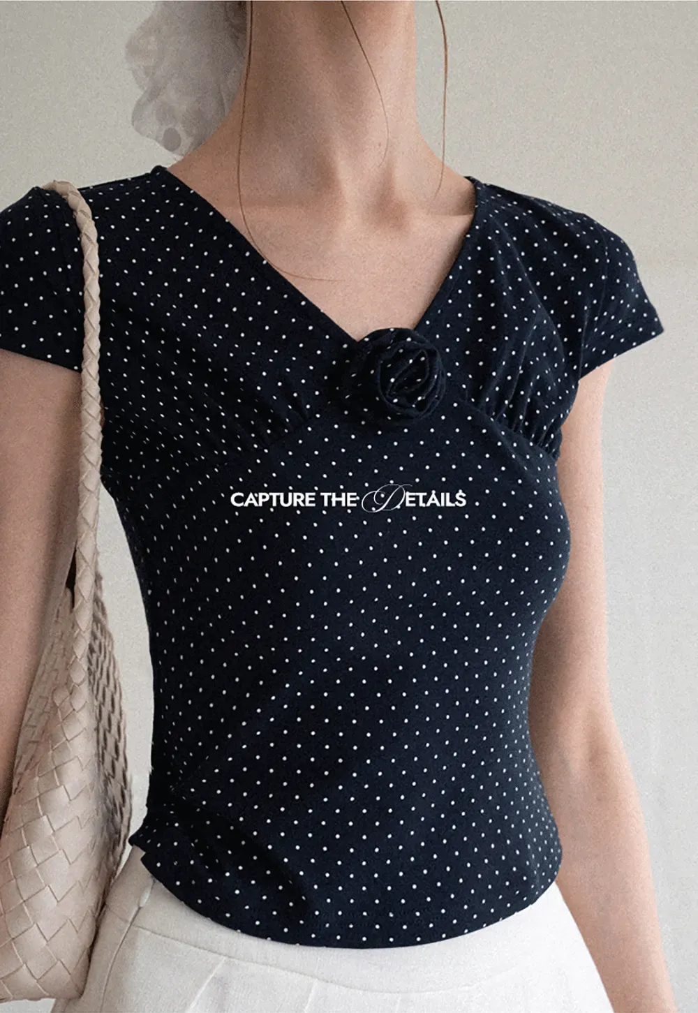 Polka Dot V Neck Cap Sleeve T Shirt