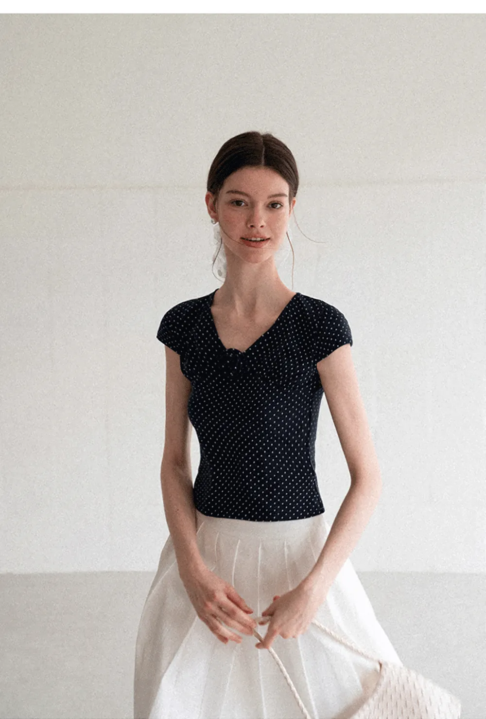 Polka Dot V Neck Cap Sleeve T Shirt