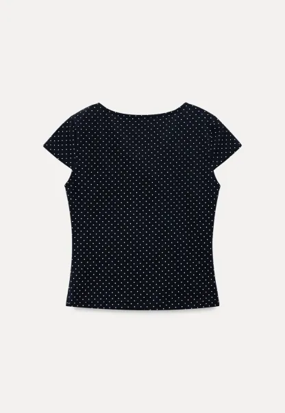 Polka Dot V Neck Cap Sleeve T Shirt