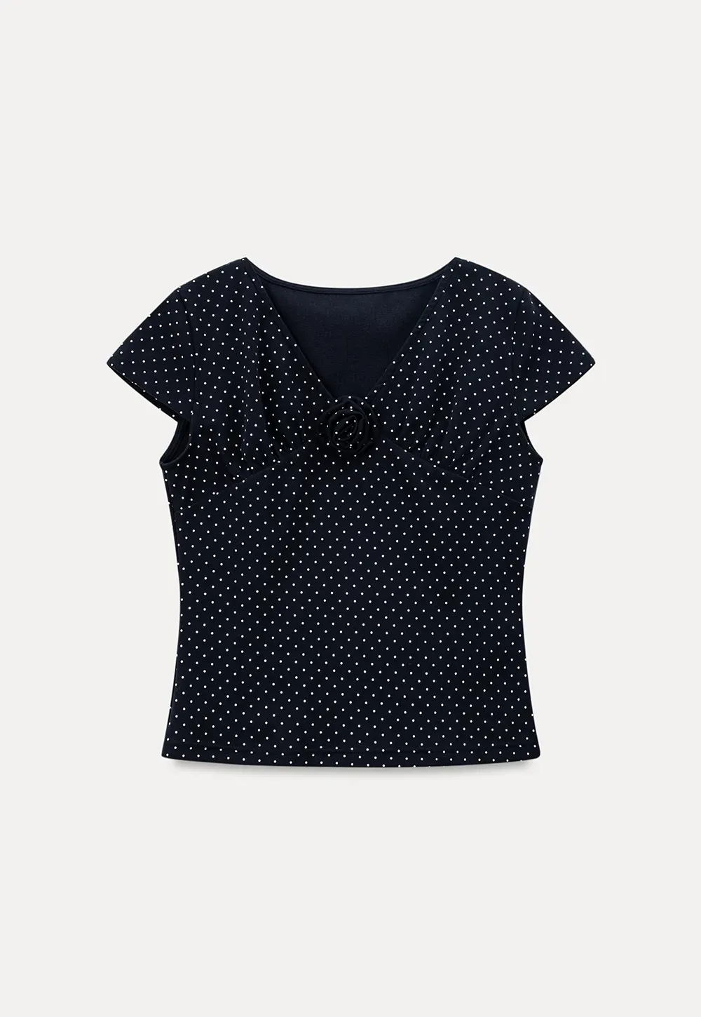 Polka Dot V Neck Cap Sleeve T Shirt