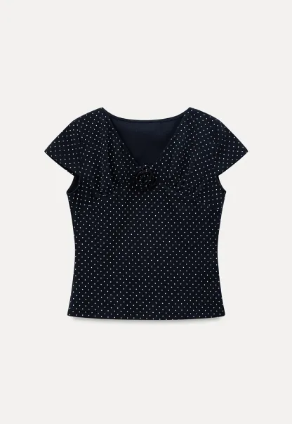 Polka Dot V Neck Cap Sleeve T Shirt