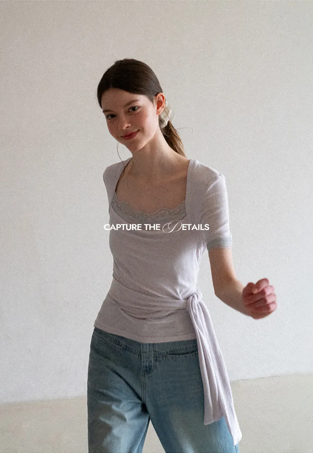 Lace Trim Square Neck Short Sleeve T Shirt