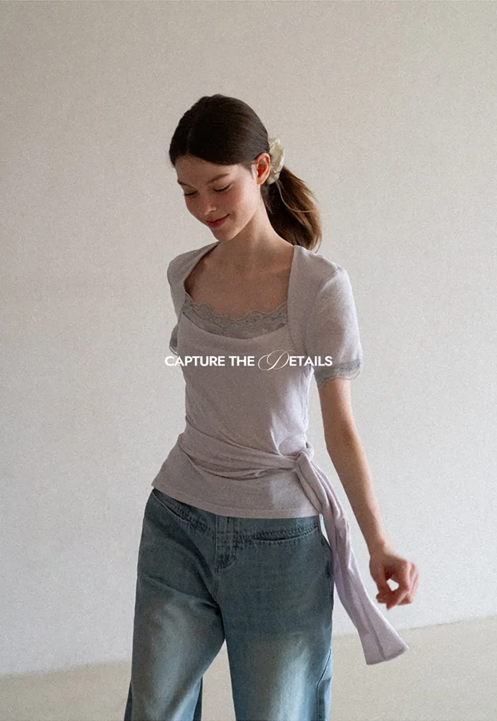 Lace Trim Square Neck Short Sleeve T Shirt