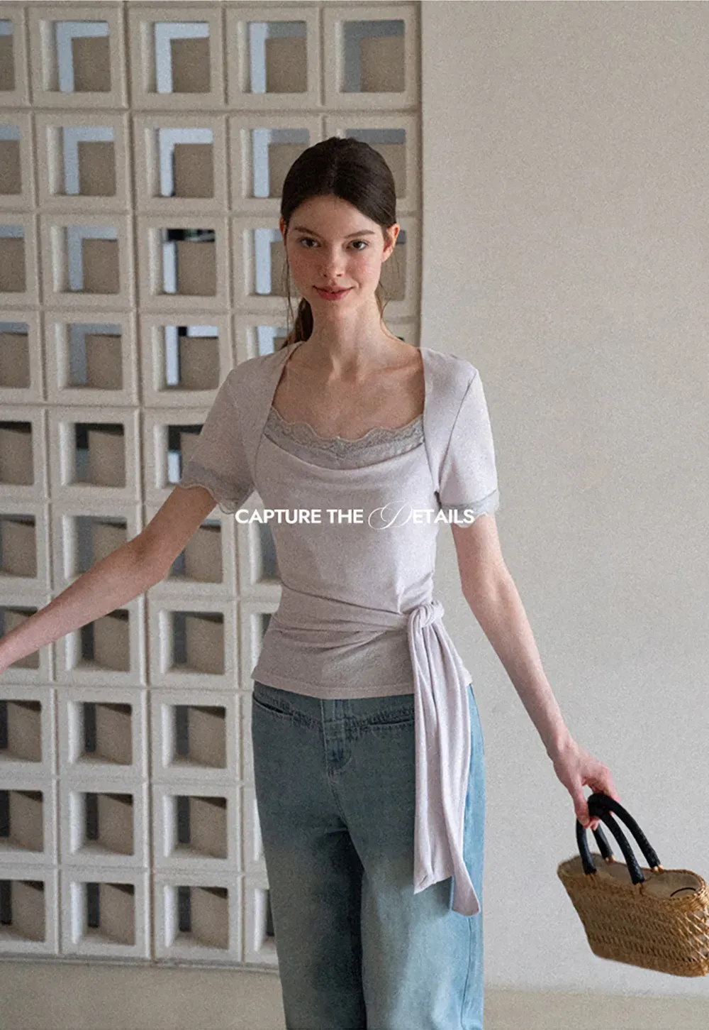 Lace Trim Square Neck Short Sleeve T Shirt