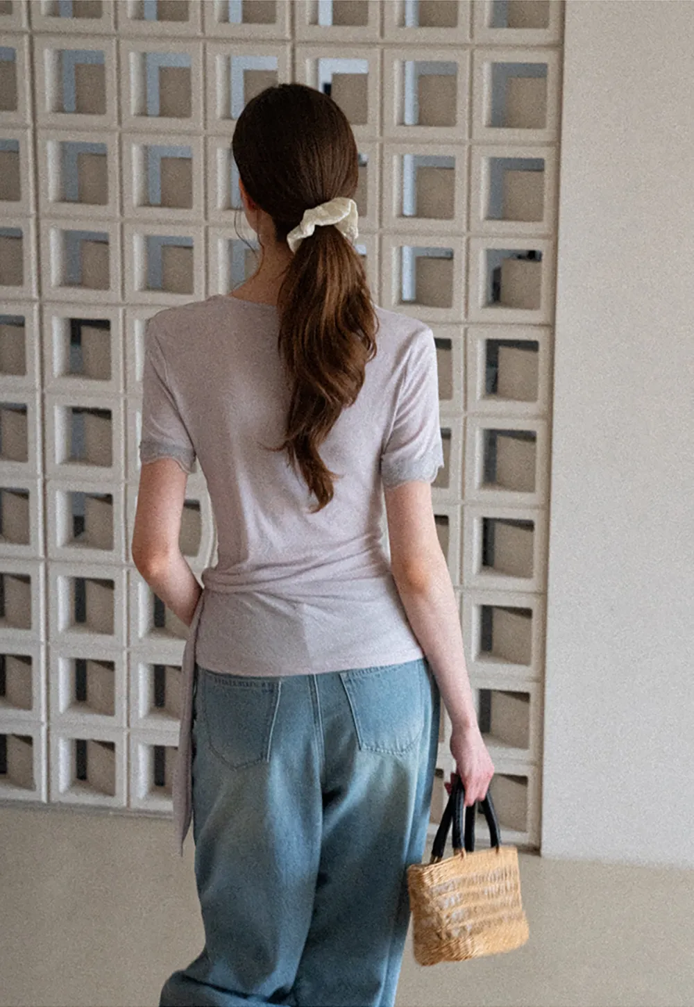 Lace Trim Square Neck Short Sleeve T Shirt