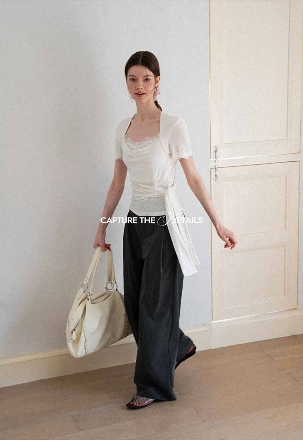 Lace Trim Square Neck Short Sleeve T Shirt