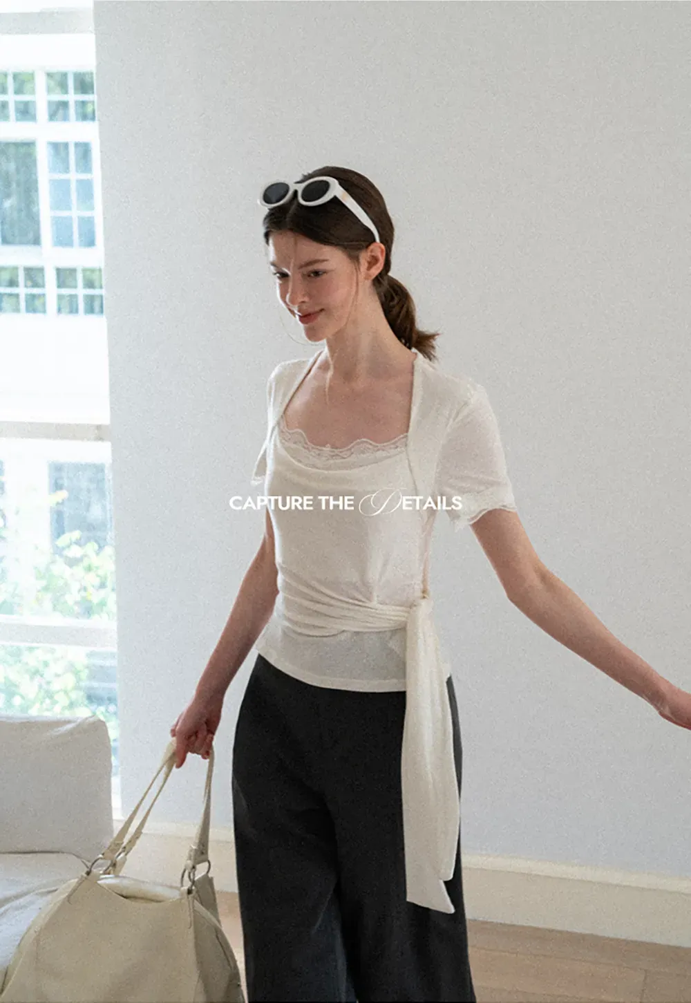 Lace Trim Square Neck Short Sleeve T Shirt