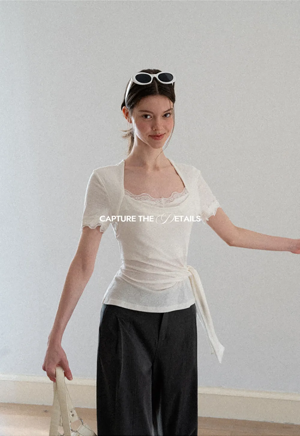 Lace Trim Square Neck Short Sleeve T Shirt