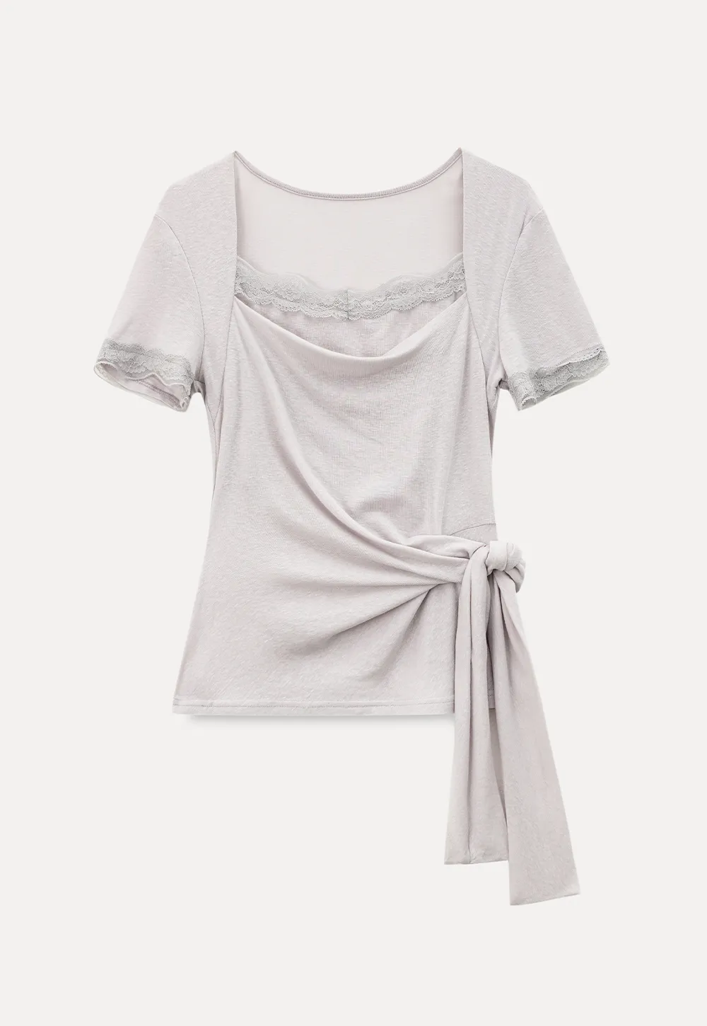 Lace Trim Square Neck Short Sleeve T Shirt